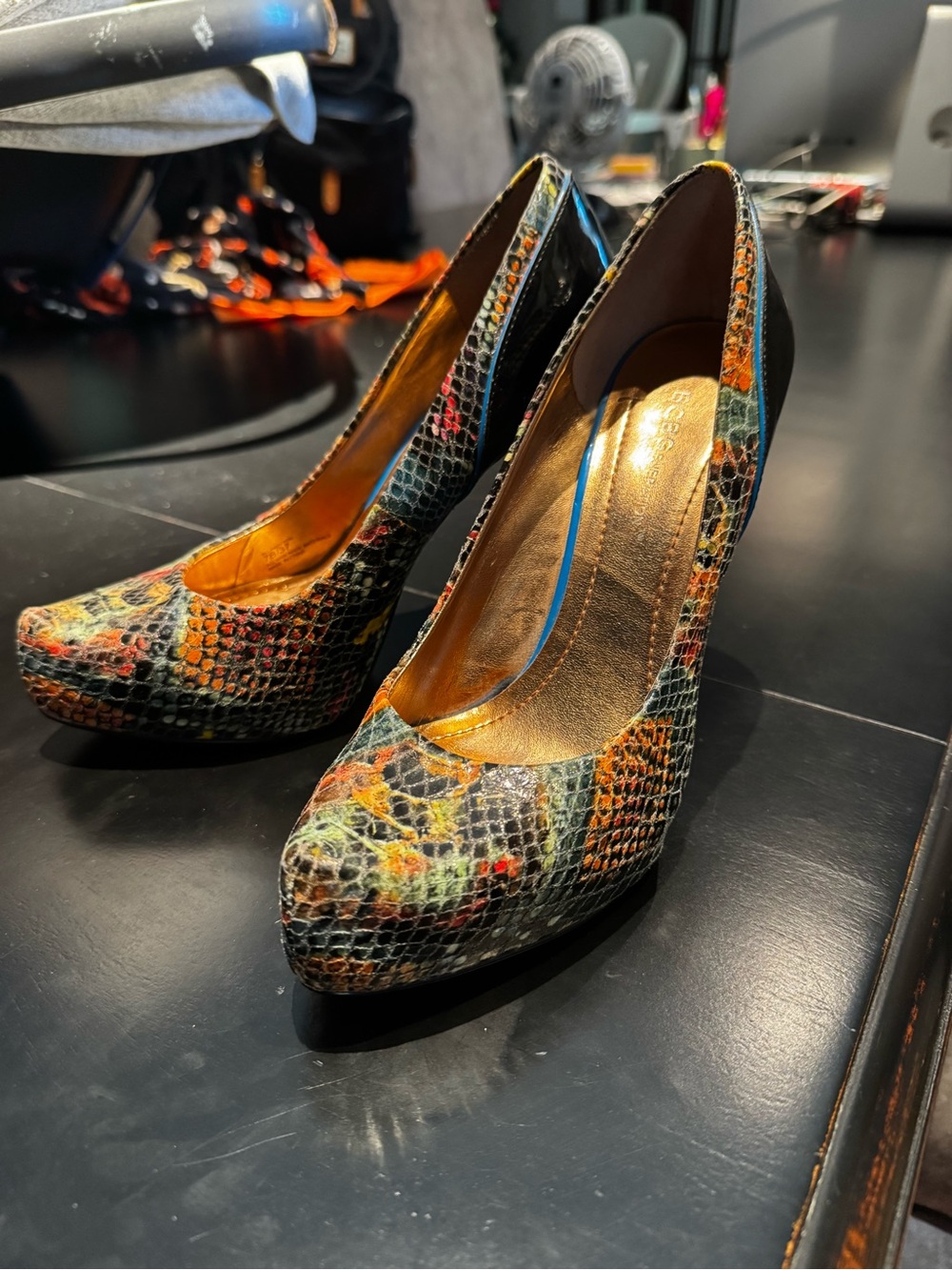 BCBG Multicolor Snakeskin Print Platform Pumps